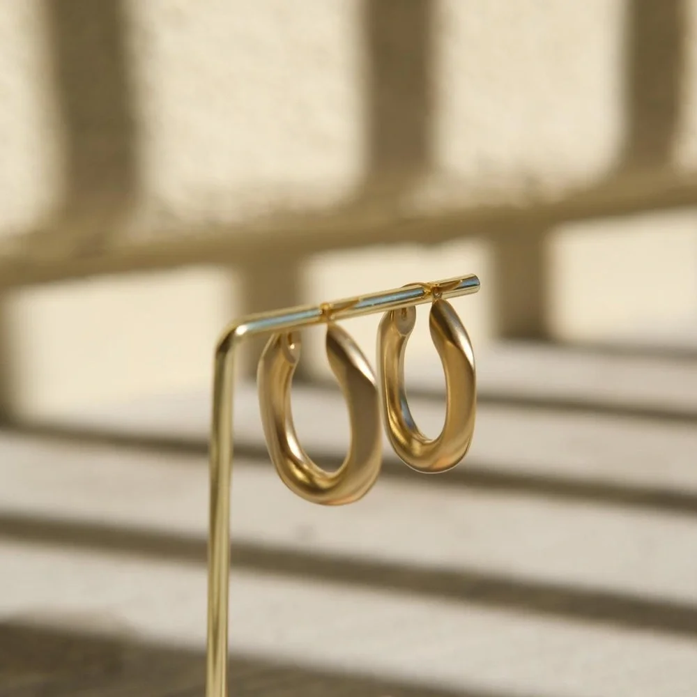 CLOSING SALE! ✨18K Gold Plated Bold Matte Oval Hoop Earrings - Picture 2 of 6